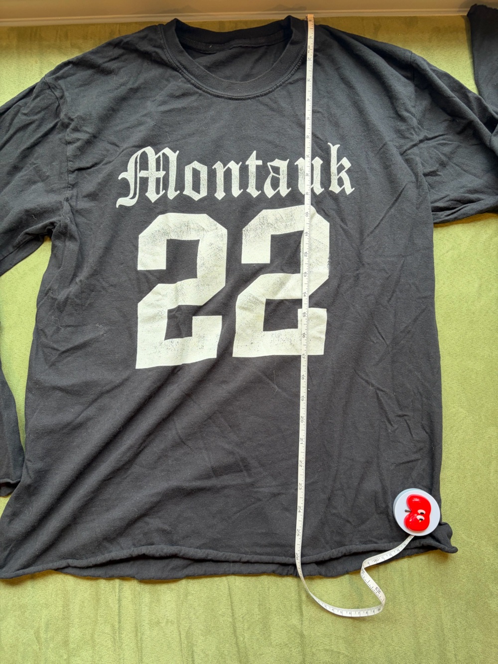 Firstport Montauk distressed 3/4 sleeve raw-edge shirt black sz M - Picture 2 of 5